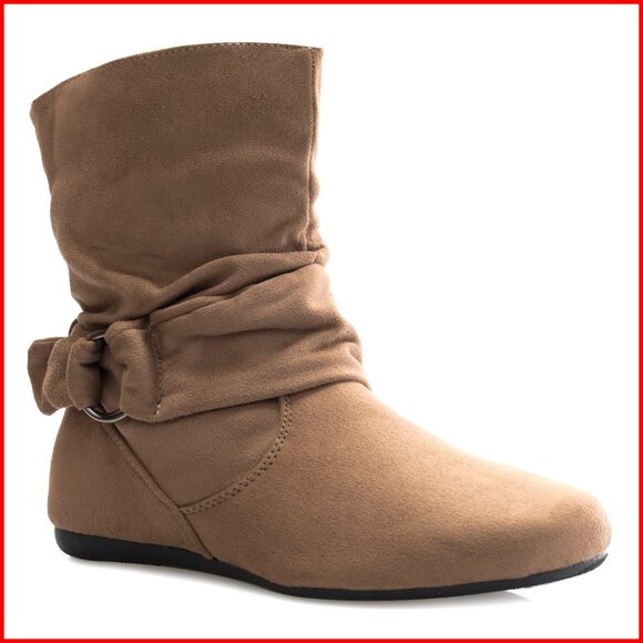 Slouch Ankle Boots Low Heel Suede Side Zipper Buckle Casual Slip On